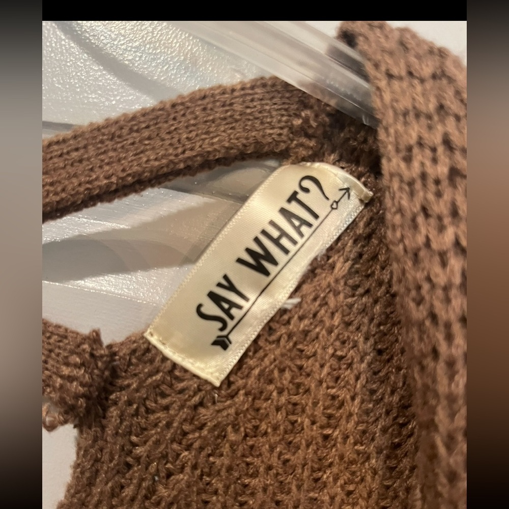 Say What? Brown V-Neck Sweater with Back Ring Detail. GUC! So cozy! - Picture 3 of 9